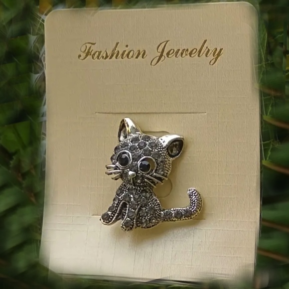 Brooch Kitten Cat Design Paved Shining Black Sparkling Rhinestones - Picture 5 of 6